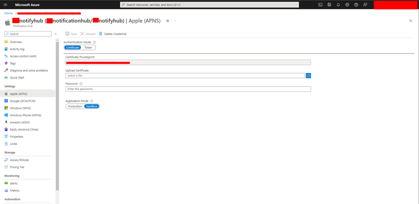 How To Upload APNS Certificate To Azure Portal